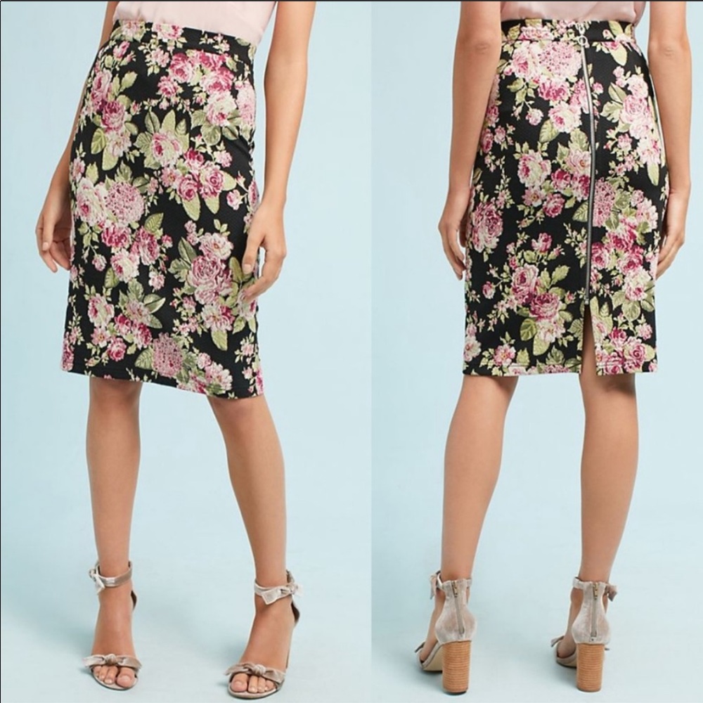 Anthropologie Floral Jacquard Pencil Skirt NWT XS